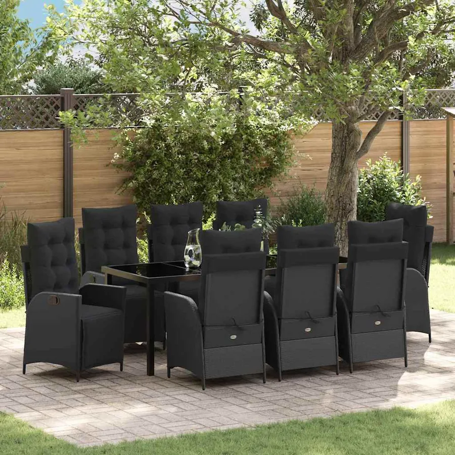 Ensemble de salle à manger pour jardin 9 pcs Noir polyrotin