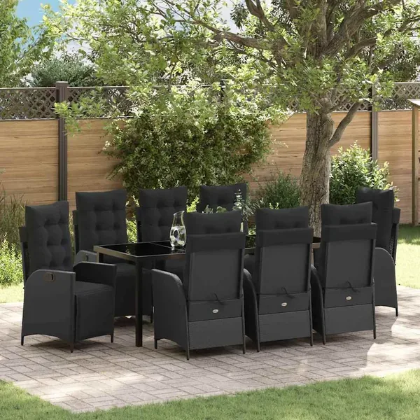 Ensemble de salle à manger pour jardin 9 pcs Noir polyrotin
