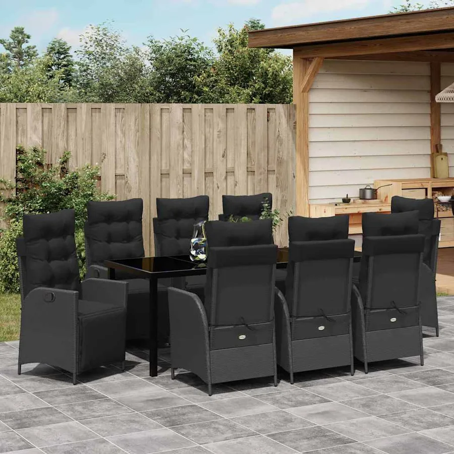 Ensemble de salle à manger pour jardin 9 pcs Noir polyrotin - 4