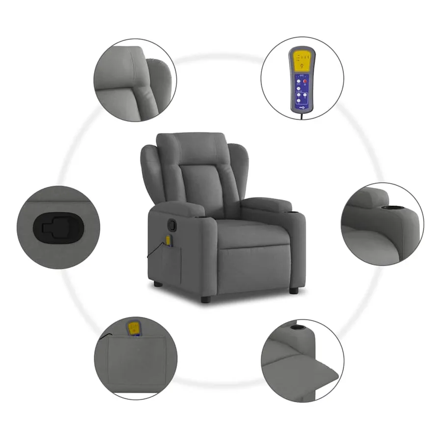 Fauteuil inclinable de massage gris foncé tissu - 6