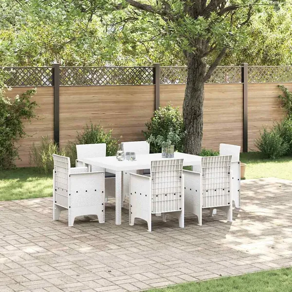 Ensemble de salle à manger pour jardin 7 pcs Blanc Rattan Polt