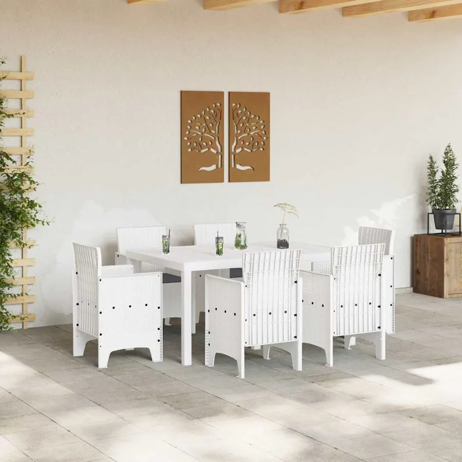 Ensemble de salle à manger pour jardin 7 pcs Blanc Rattan Polt - 3