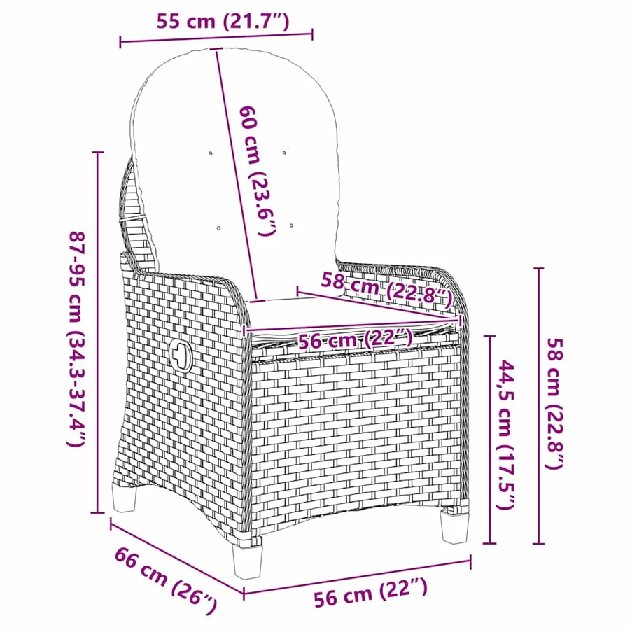 Fauteuil inclinable avec coussin Gris 56 x 66 x 95 cm polyrotin - 11
