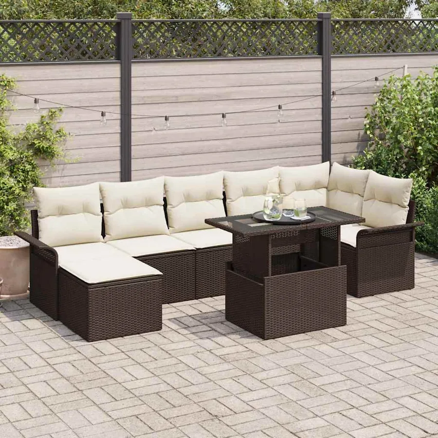 Ensemble de canapé de jardin 8 pcs Marron Poly rotin