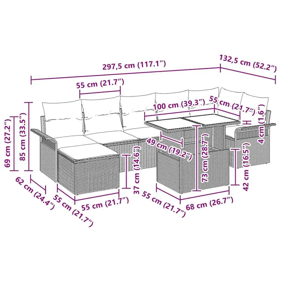 Ensemble de canapé de jardin 8 pcs Marron Poly rotin - 12