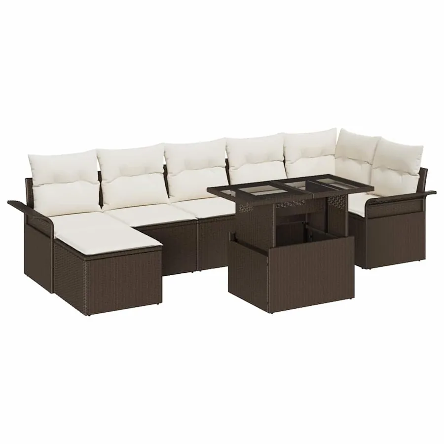 Ensemble de canapé de jardin 8 pcs Marron Poly rotin - 2