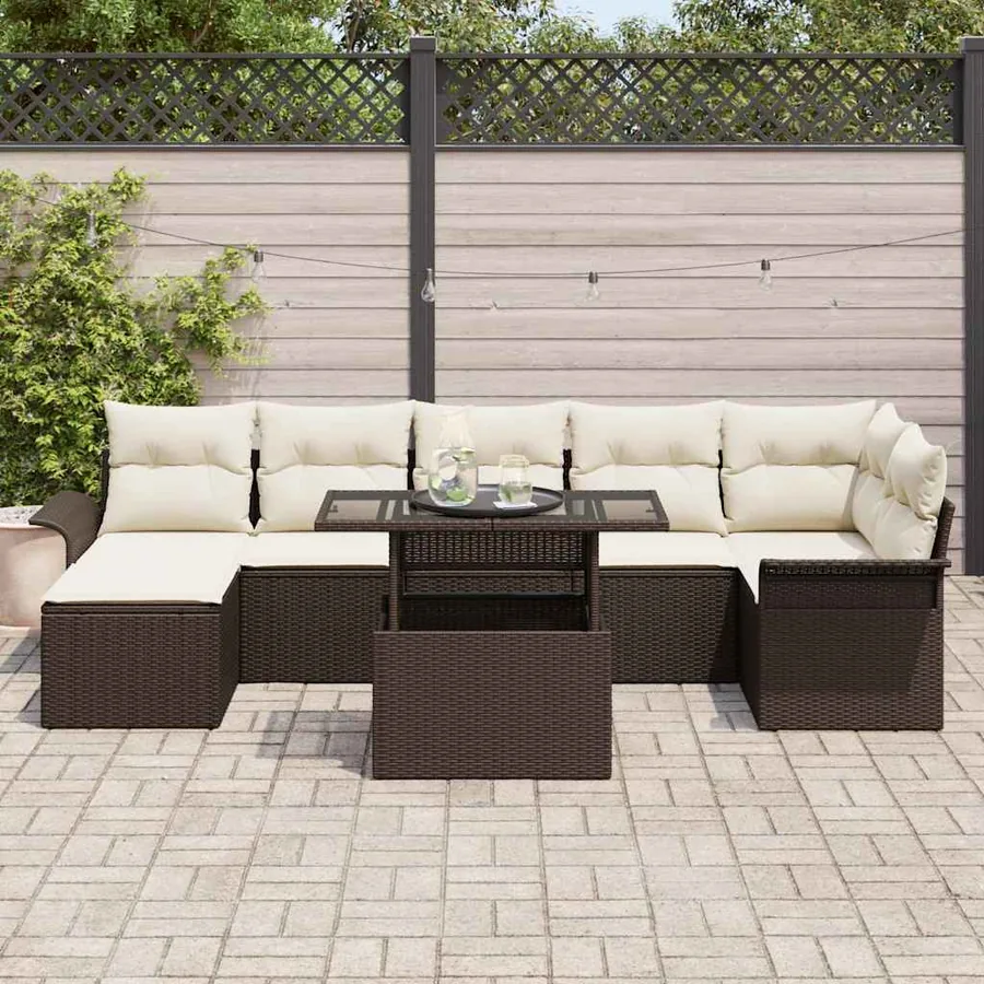 Ensemble de canapé de jardin 8 pcs Marron Poly rotin - 3