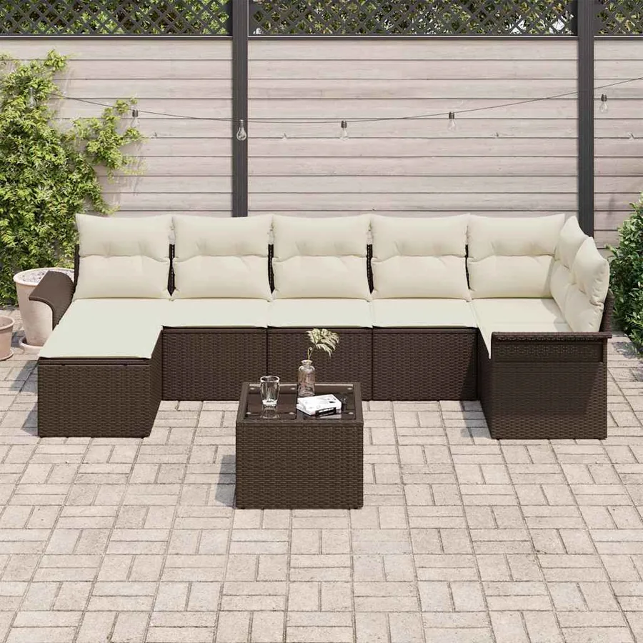 Ensemble de canapé de jardin 8 pcs Marron Poly rotin - 3
