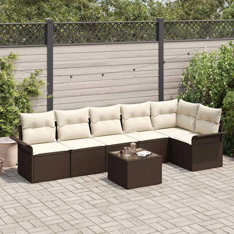 Ensemble de canapé de jardin 7 pcs Marron polyrotin