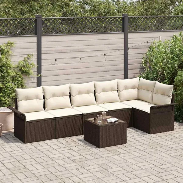 Ensemble de canapé de jardin 7 pcs Marron polyrotin