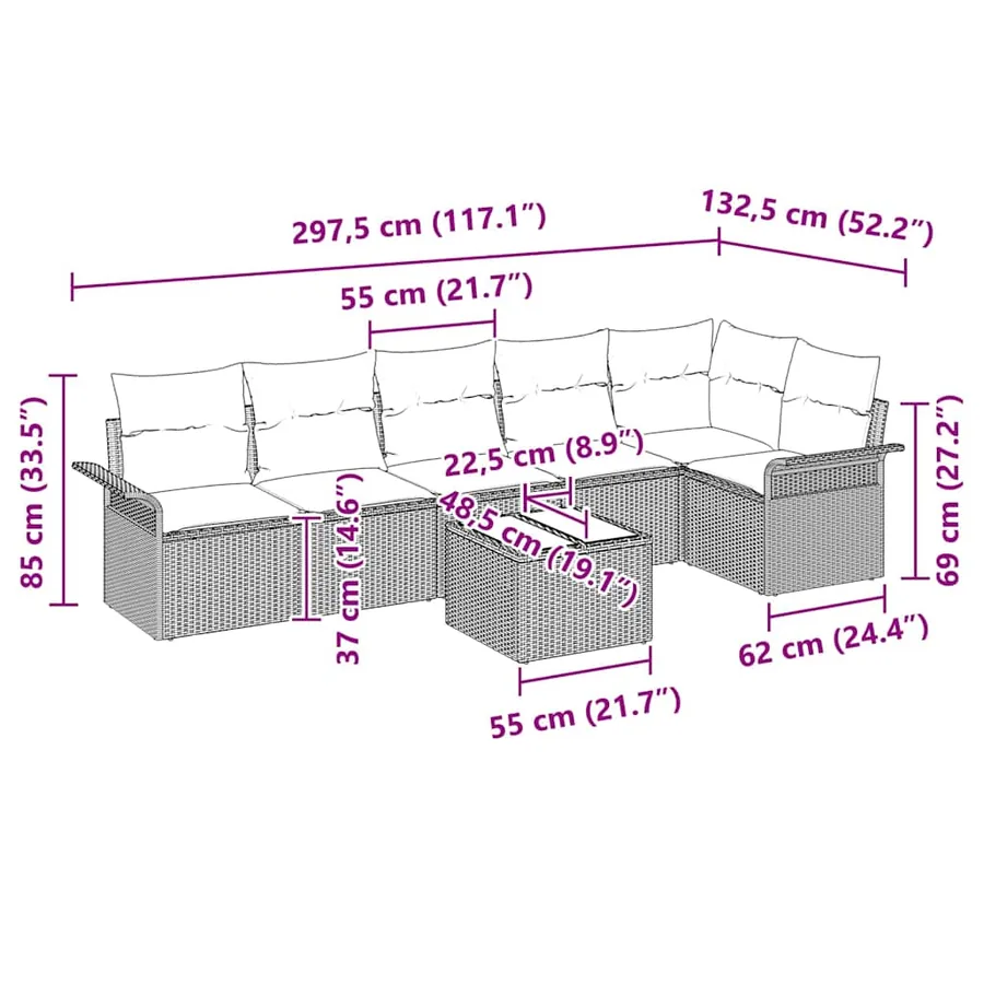 Ensemble de canapé de jardin 7 pcs Marron polyrotin - 13