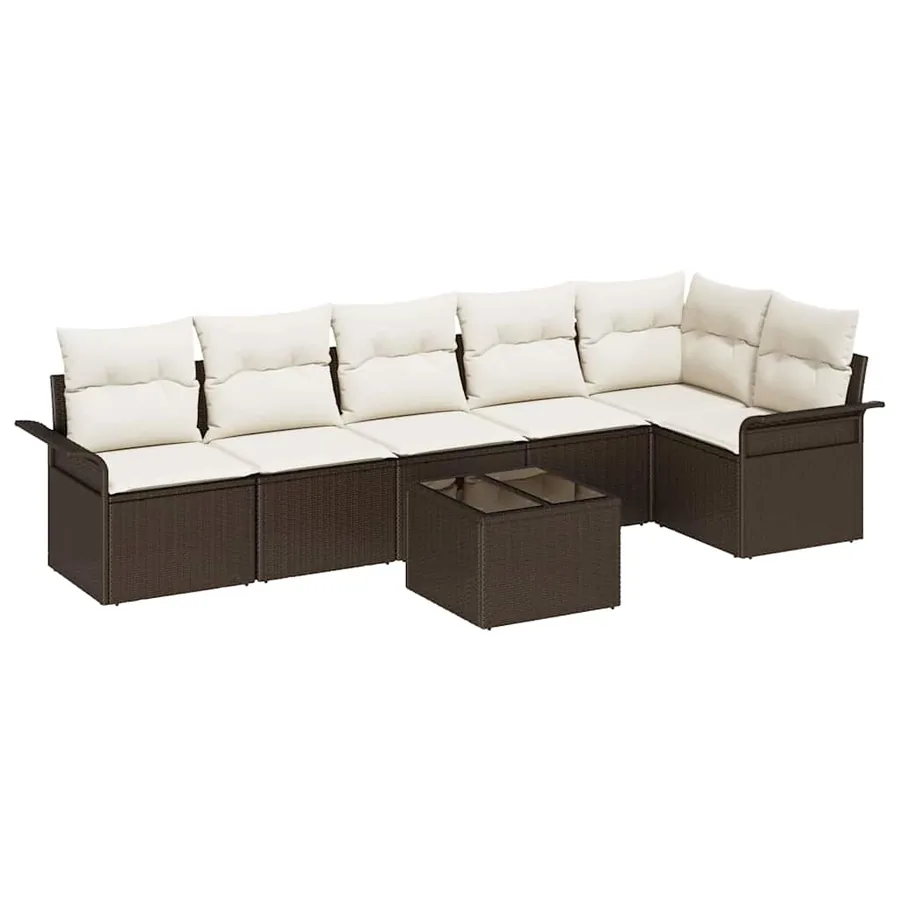 Ensemble de canapé de jardin 7 pcs Marron polyrotin - 2