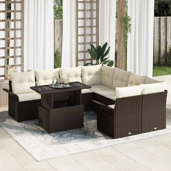 Ensemble de canapé de jardin 9 pcs Marron Poly rotin