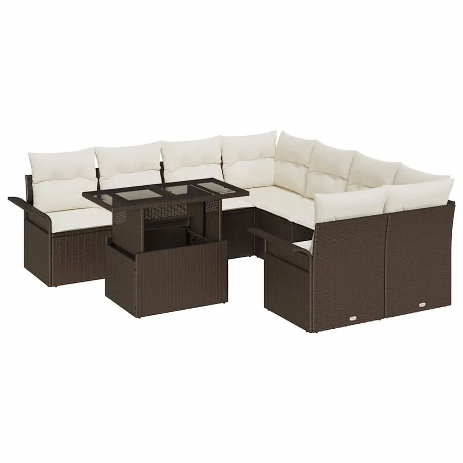 Ensemble de canapé de jardin 9 pcs Marron Poly rotin - 2