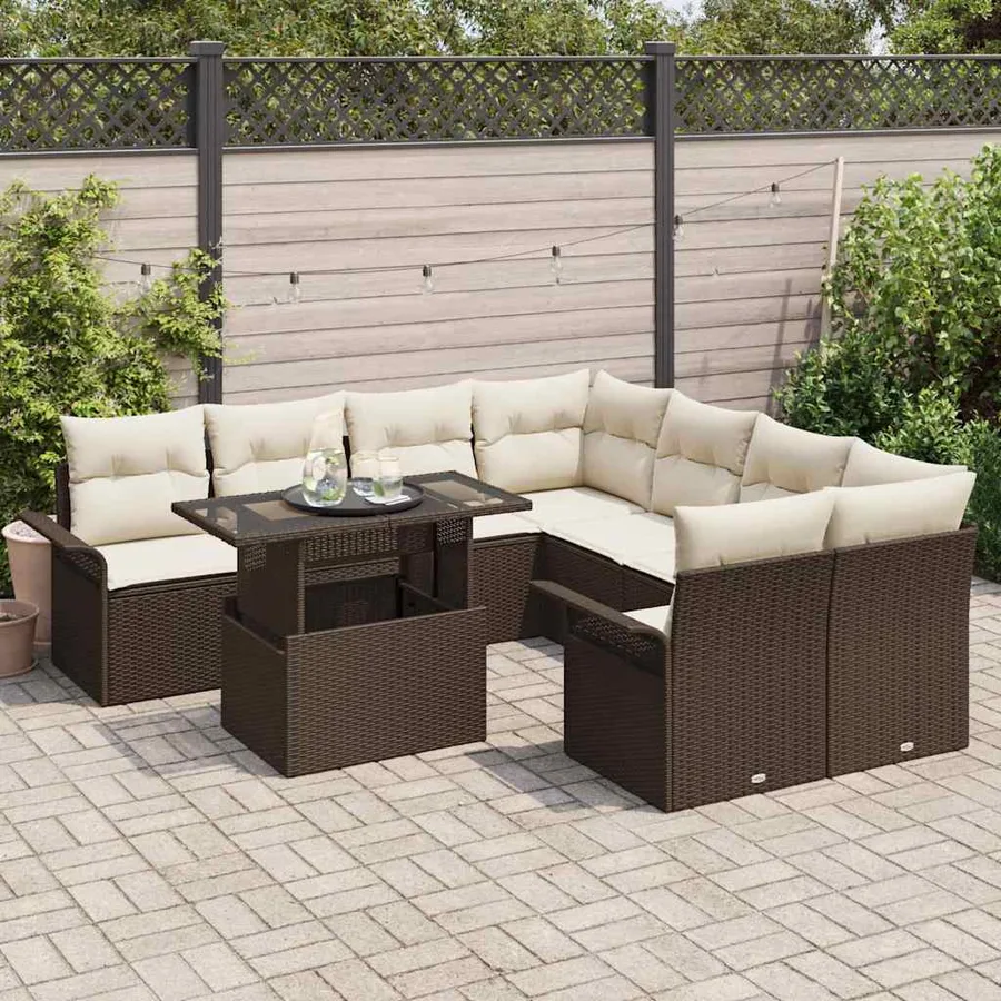 Ensemble de canapé de jardin 9 pcs Marron Poly rotin - 3