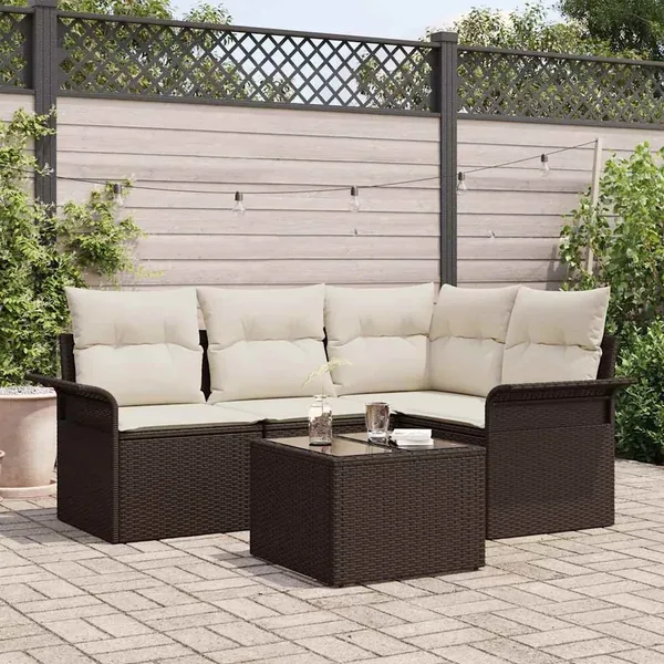 Ensemble de canapé de jardin 5 pcs Marron polyrotin