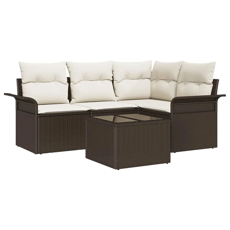Ensemble de canapé de jardin 5 pcs Marron polyrotin - 2