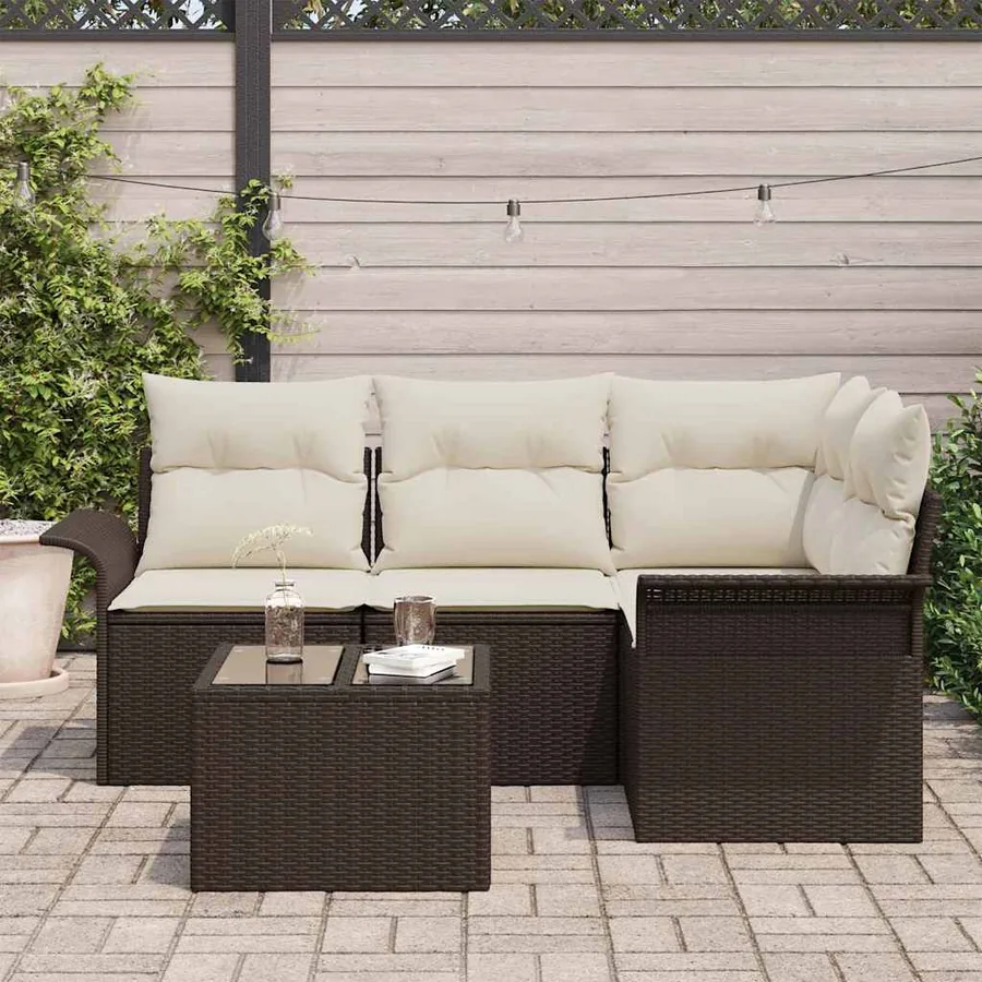 Ensemble de canapé de jardin 5 pcs Marron polyrotin - 3