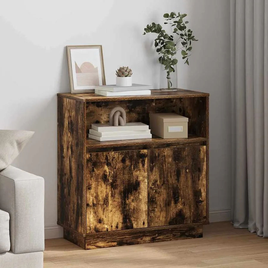 Buffet LED Chêne fumé 71 x 34,5 x 75 cm Bois d'ingénierie