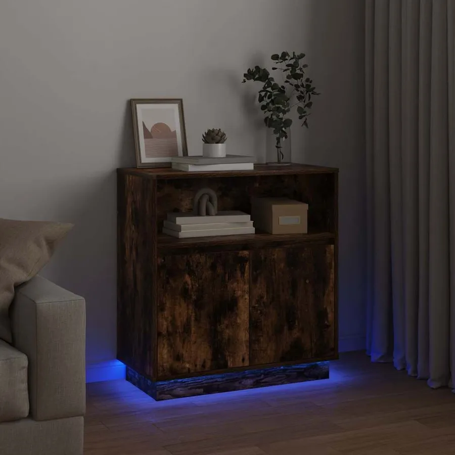 Buffet LED Chêne fumé 71 x 34,5 x 75 cm Bois d'ingénierie - 6
