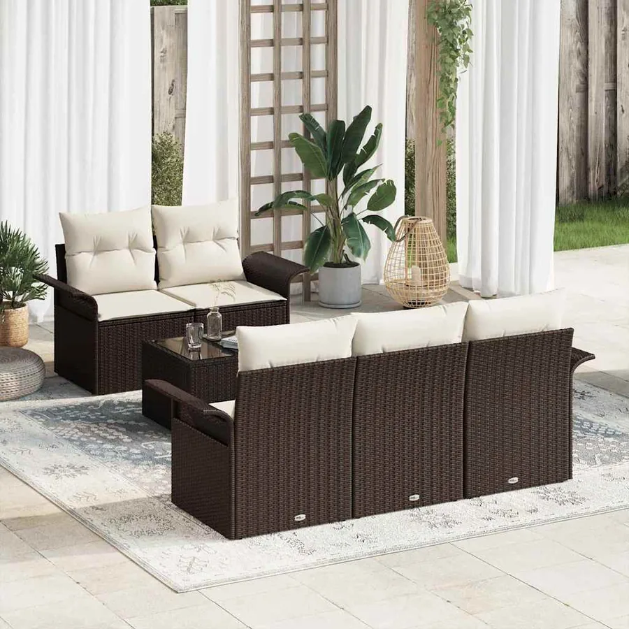 Ensemble de Canapés avec coussin 6 pcs Marron polyrotin