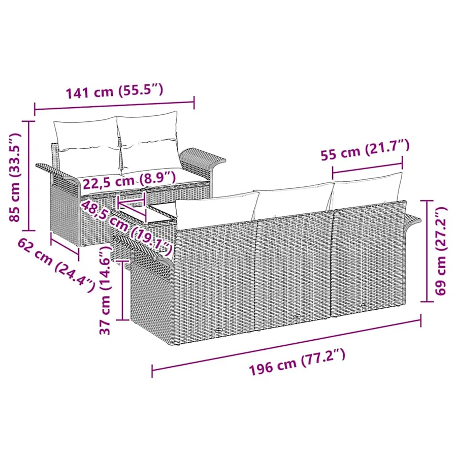 Ensemble de Canapés avec coussin 6 pcs Marron polyrotin - 11