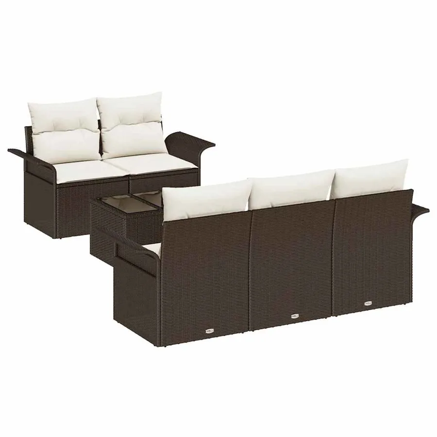Ensemble de Canapés avec coussin 6 pcs Marron polyrotin - 2