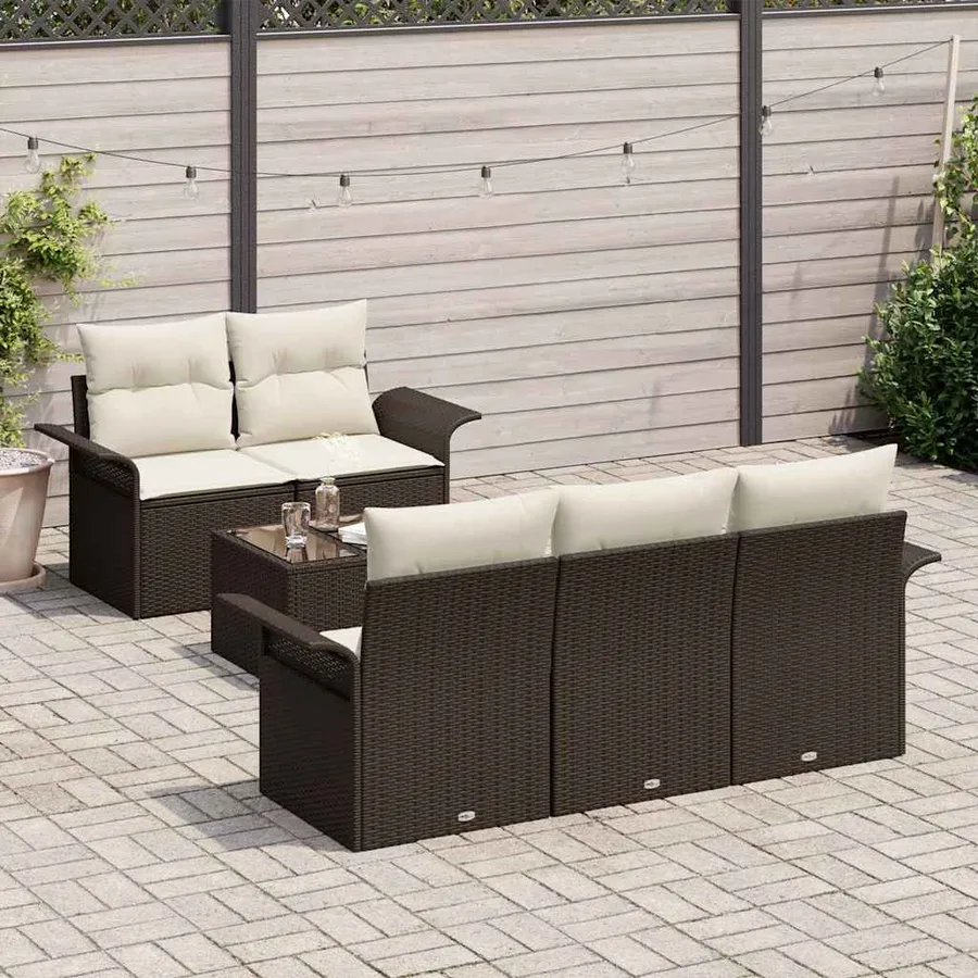 Ensemble de Canapés avec coussin 6 pcs Marron polyrotin - 3