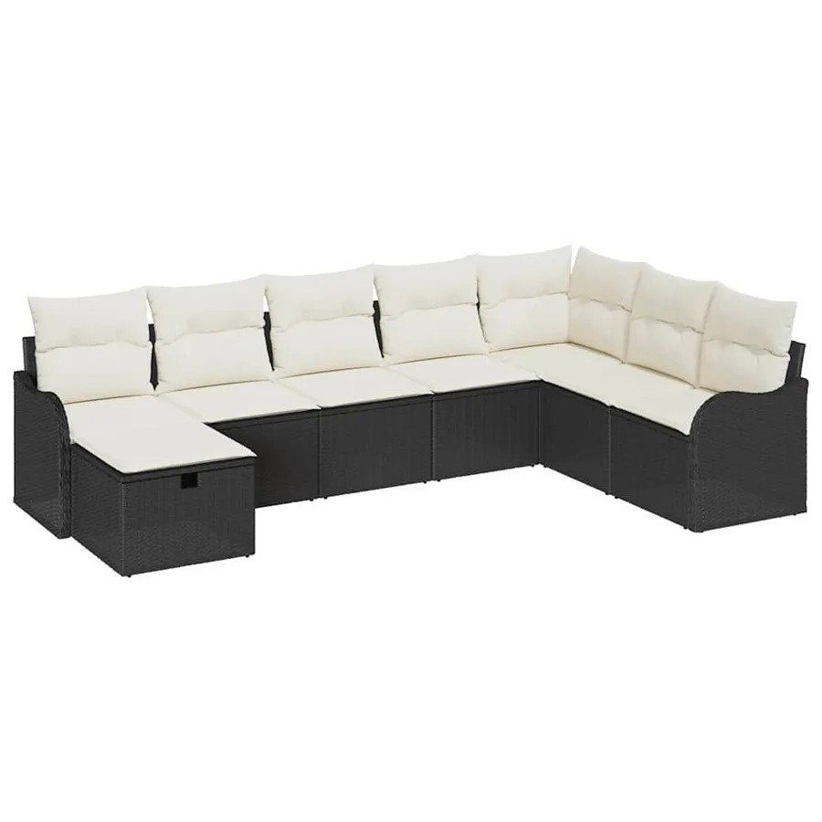 Ensemble de Canapés avec coussin 8 pcs Noir et Crème polyrotin - 2