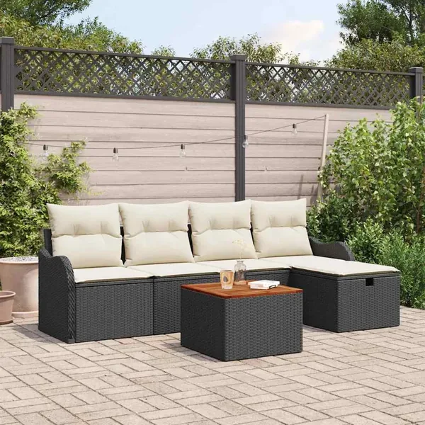 Ensemble de canapé de jardin avec coussin 6 pcs Noir Poly rotin