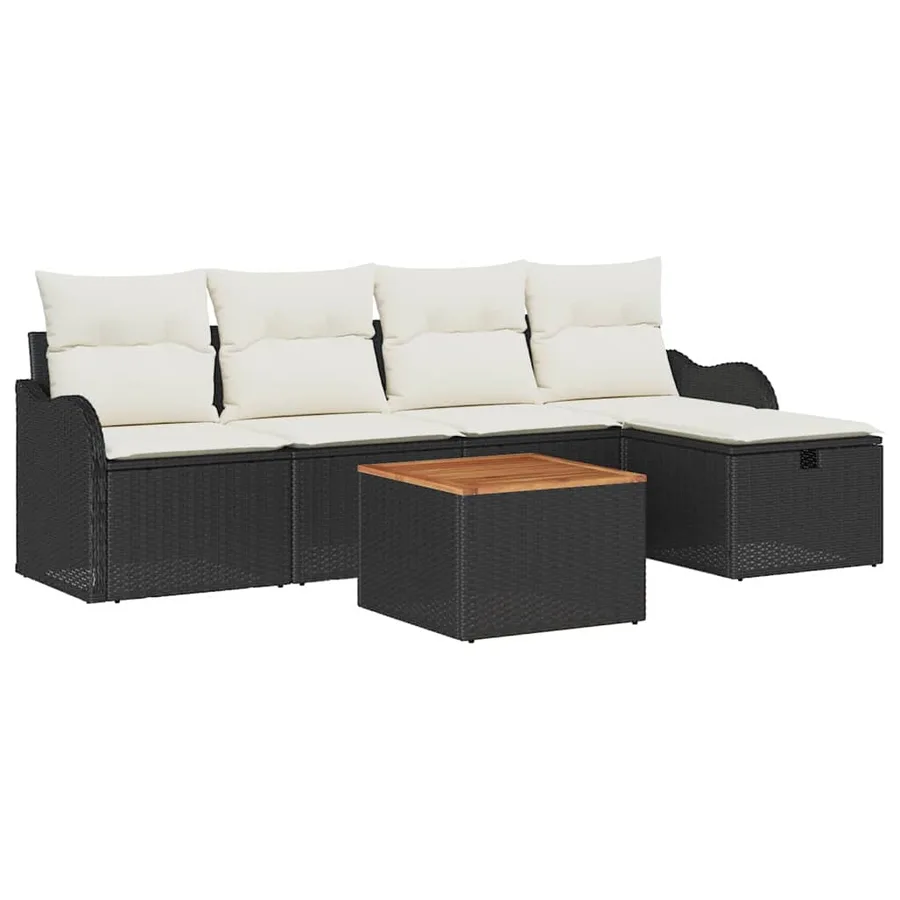 Ensemble de canapé de jardin avec coussin 6 pcs Noir Poly rotin - 2