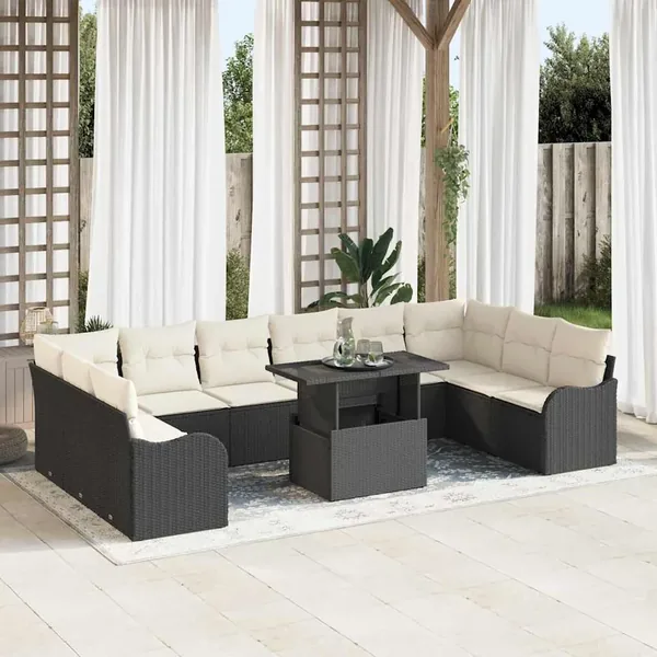 Ensemble de canapé de jardin 11 pcs Noir Poly rotin