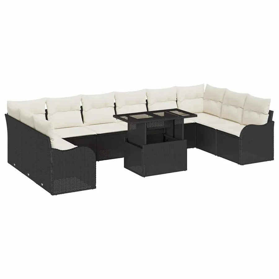 Ensemble de canapé de jardin 11 pcs Noir Poly rotin - 2