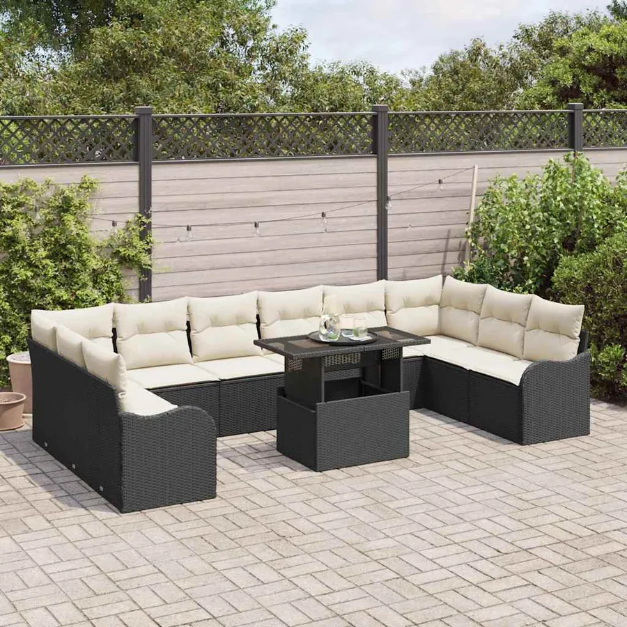 Ensemble de canapé de jardin 11 pcs Noir Poly rotin - 3