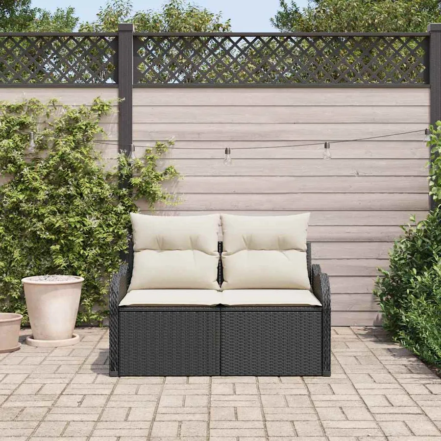 Canapé de jardin avec coussin Noir 121 x 62 x 69cm polyrotin - 3