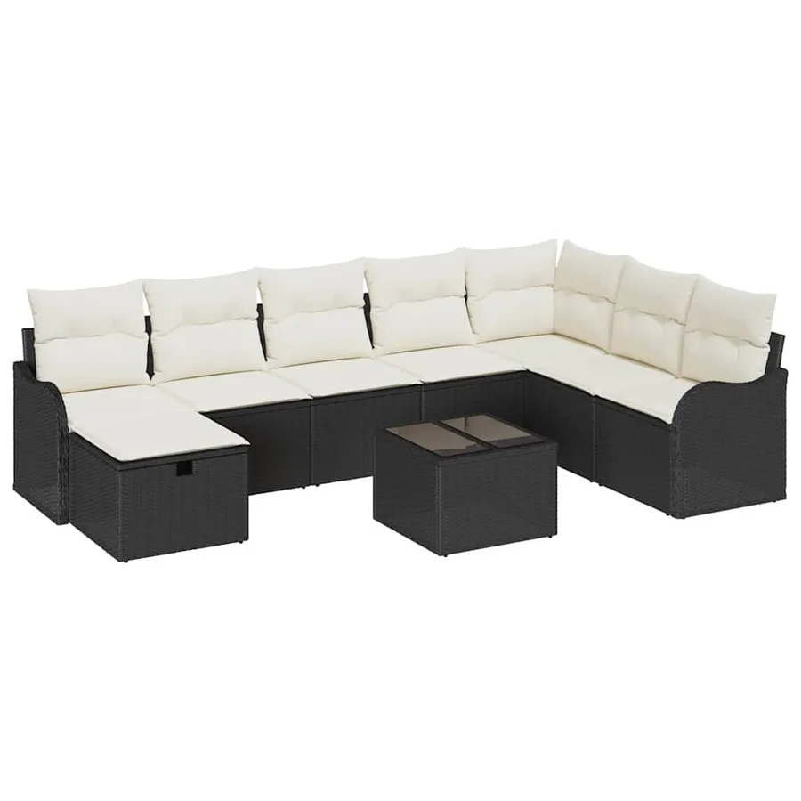 Ensemble de canapé de jardin avec coussin 9 pcs Noir Poly rotin - 2