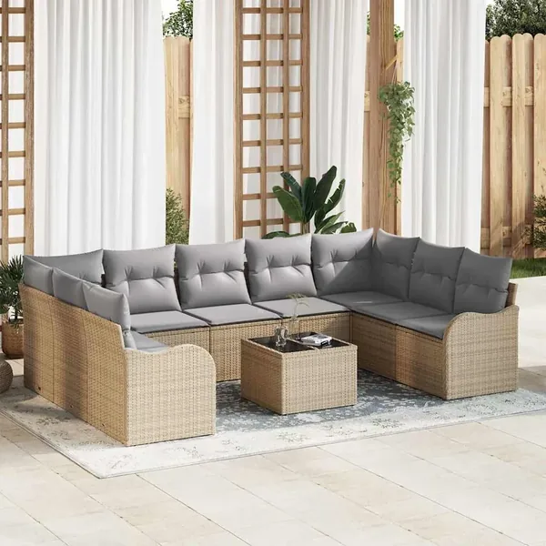 Ensemble de canapé de jardin 10 pcs Beige polyrotin