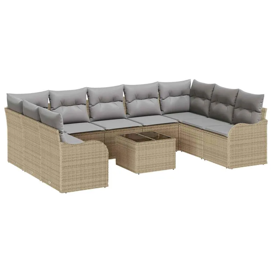 Ensemble de canapé de jardin 10 pcs Beige polyrotin - 2