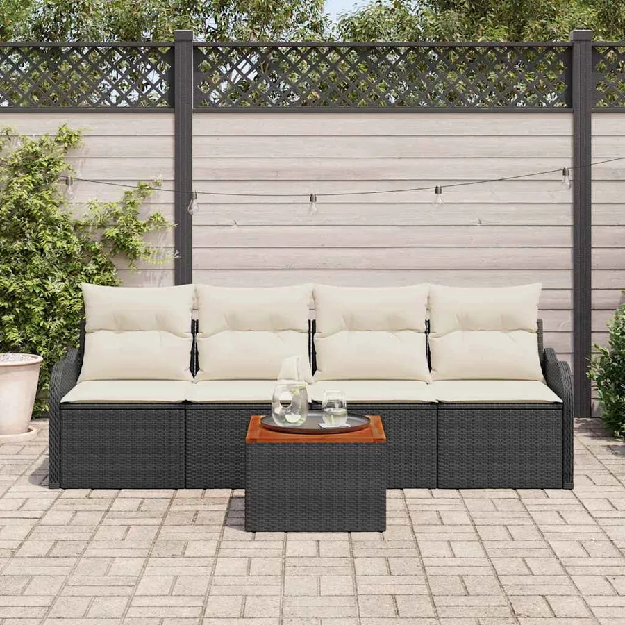 Ensemble de canapé de jardin 5 pcs Noir et Crème polyrotin - 3