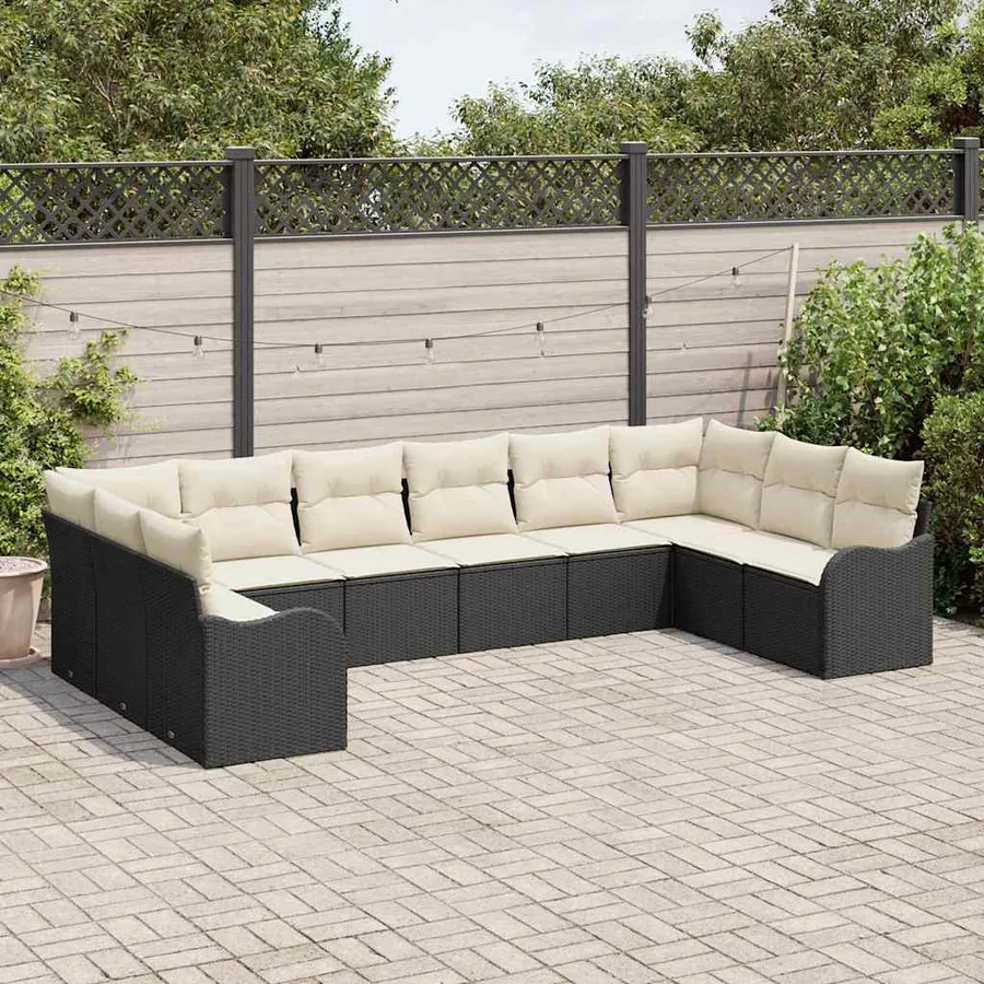 Ensemble de canapé de jardin 10 pcs Noir et blanc polyrotin - 3
