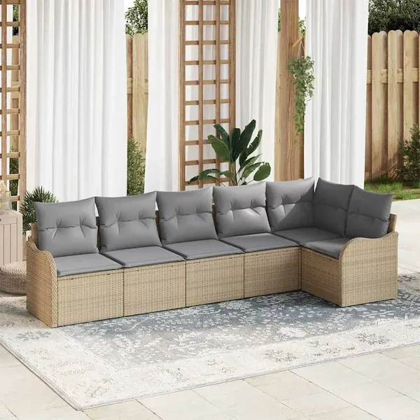 Ensemble de canapé de jardin 6 pcs Beige polyrotin