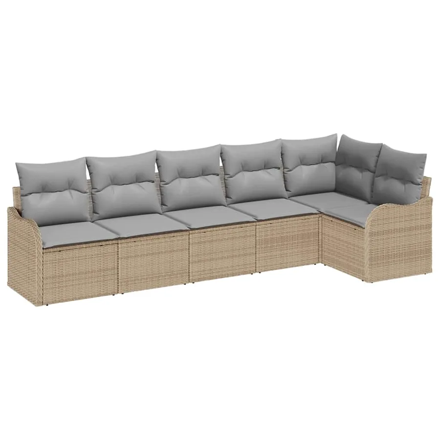Ensemble de canapé de jardin 6 pcs Beige polyrotin - 2