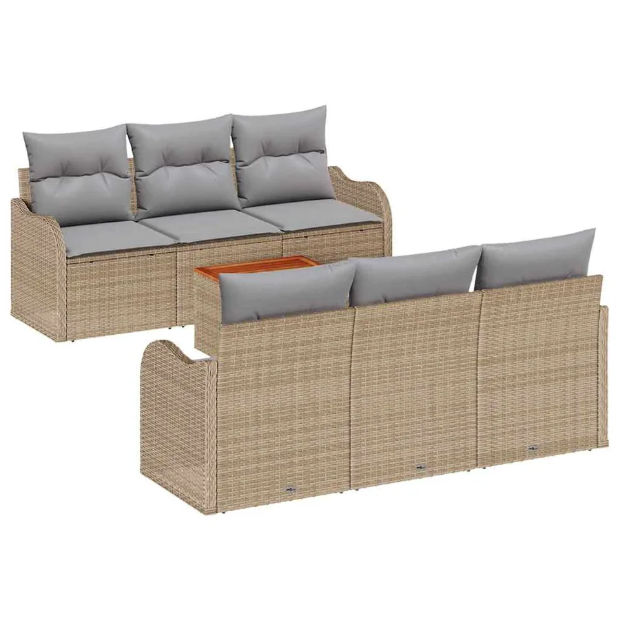 Ensemble de canapé de jardin avec coussin 7 pcs Beige polyrotin - 2