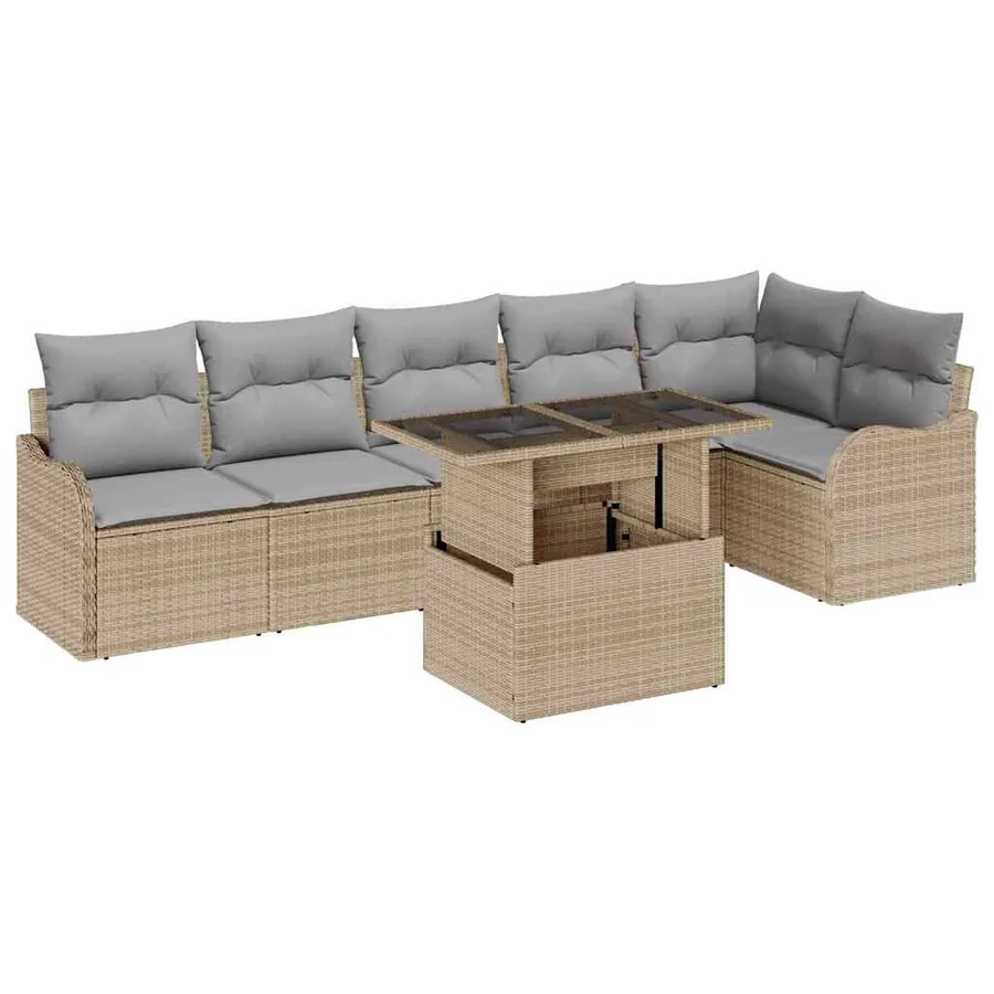 Ensemble de Canapés avec coussin 7 pcs Beige Poly rotin - 2