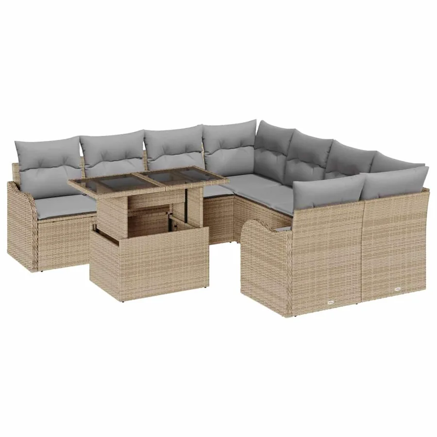 Ensemble de canapé de jardin 9 pcs Beige Poly rotin - 2