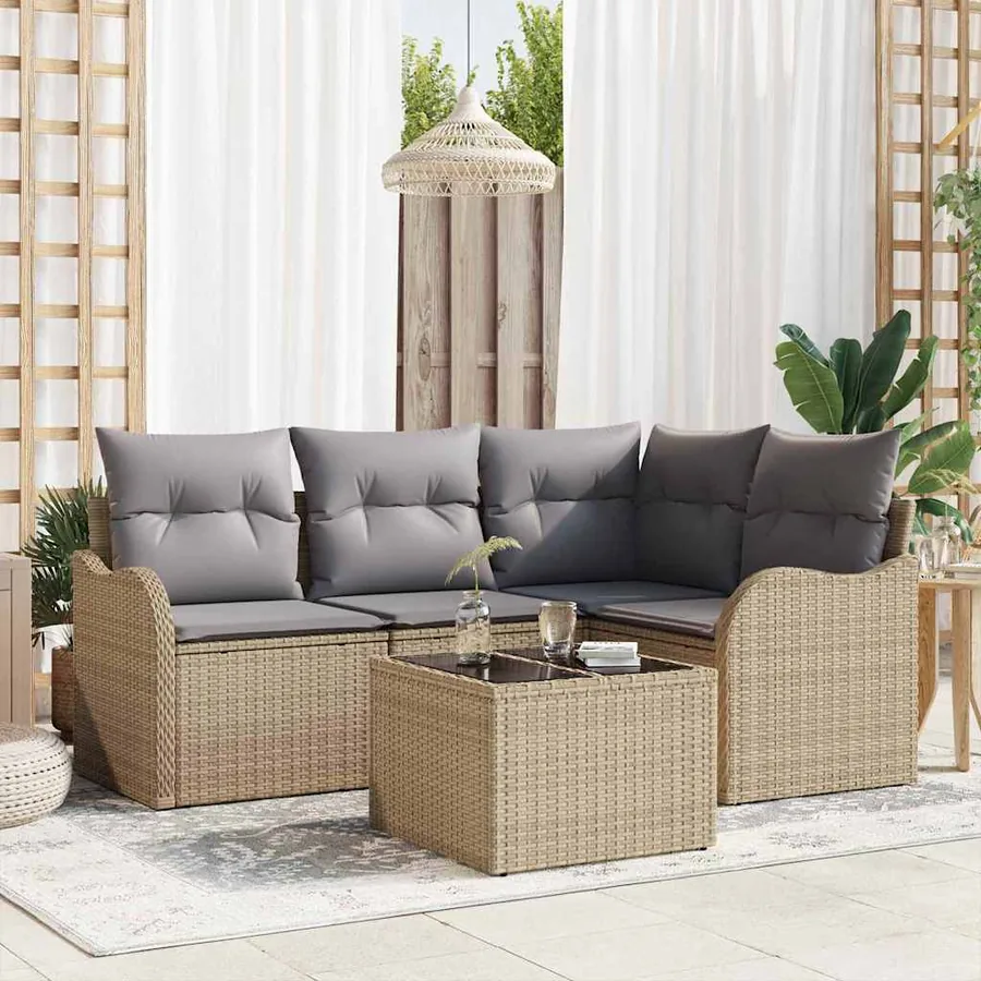 Ensemble de canapé de jardin 5 pcs Beige Poly rotin