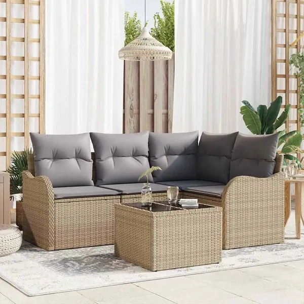 Ensemble de canapé de jardin 5 pcs Beige Poly rotin