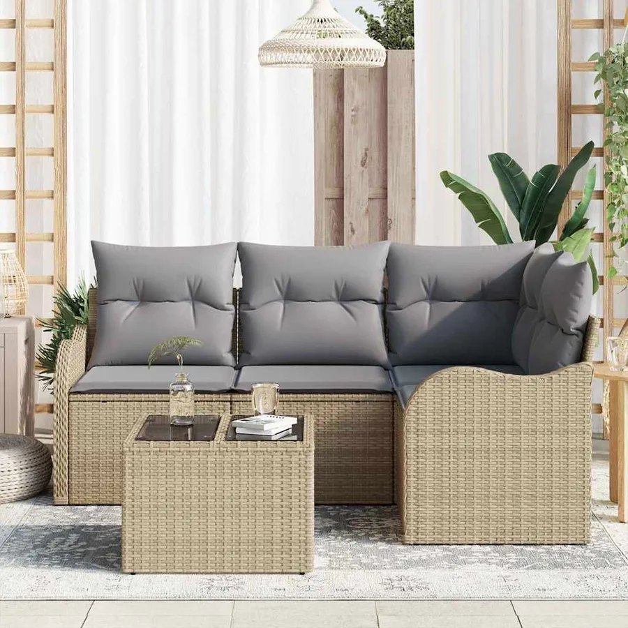 Ensemble de canapé de jardin 5 pcs Beige Poly rotin - 3