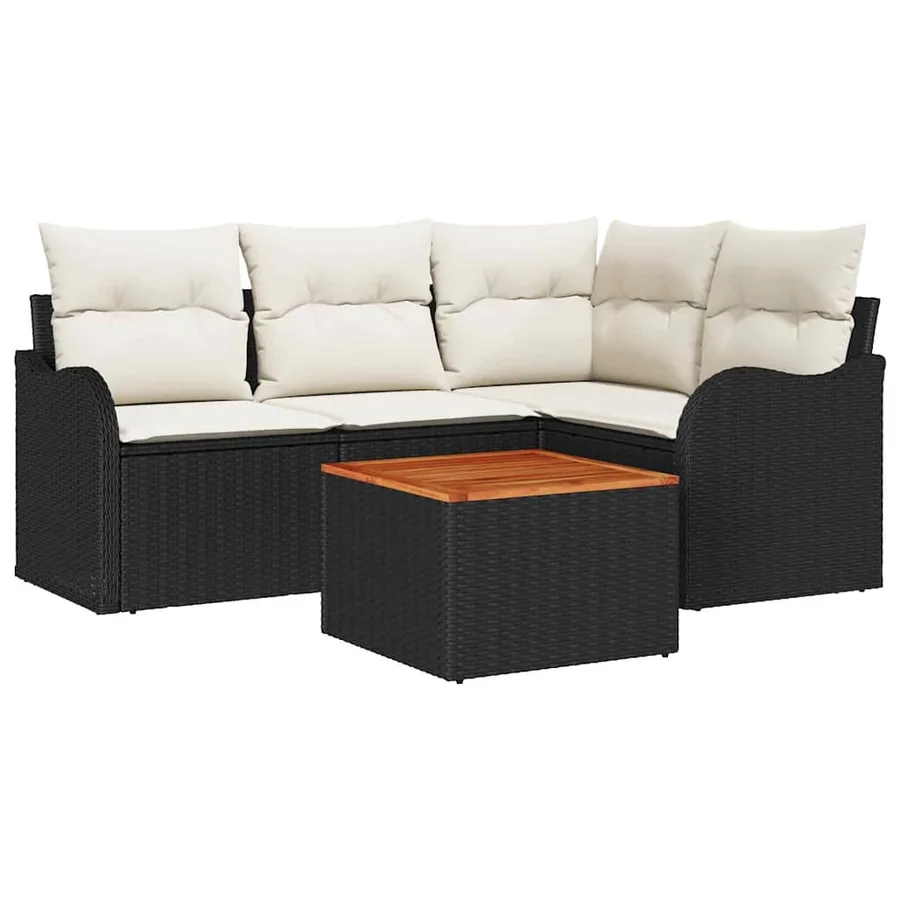 Ensemble de canapé de jardin 5 pcs Noir et Crème polyrotin - 2