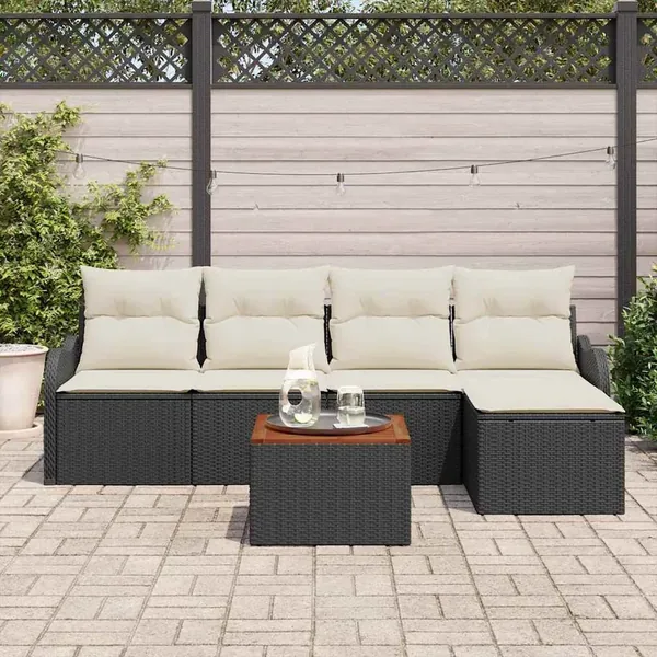 Ensemble de canapé de jardin 6 pcs Noir et Crème polyrotin